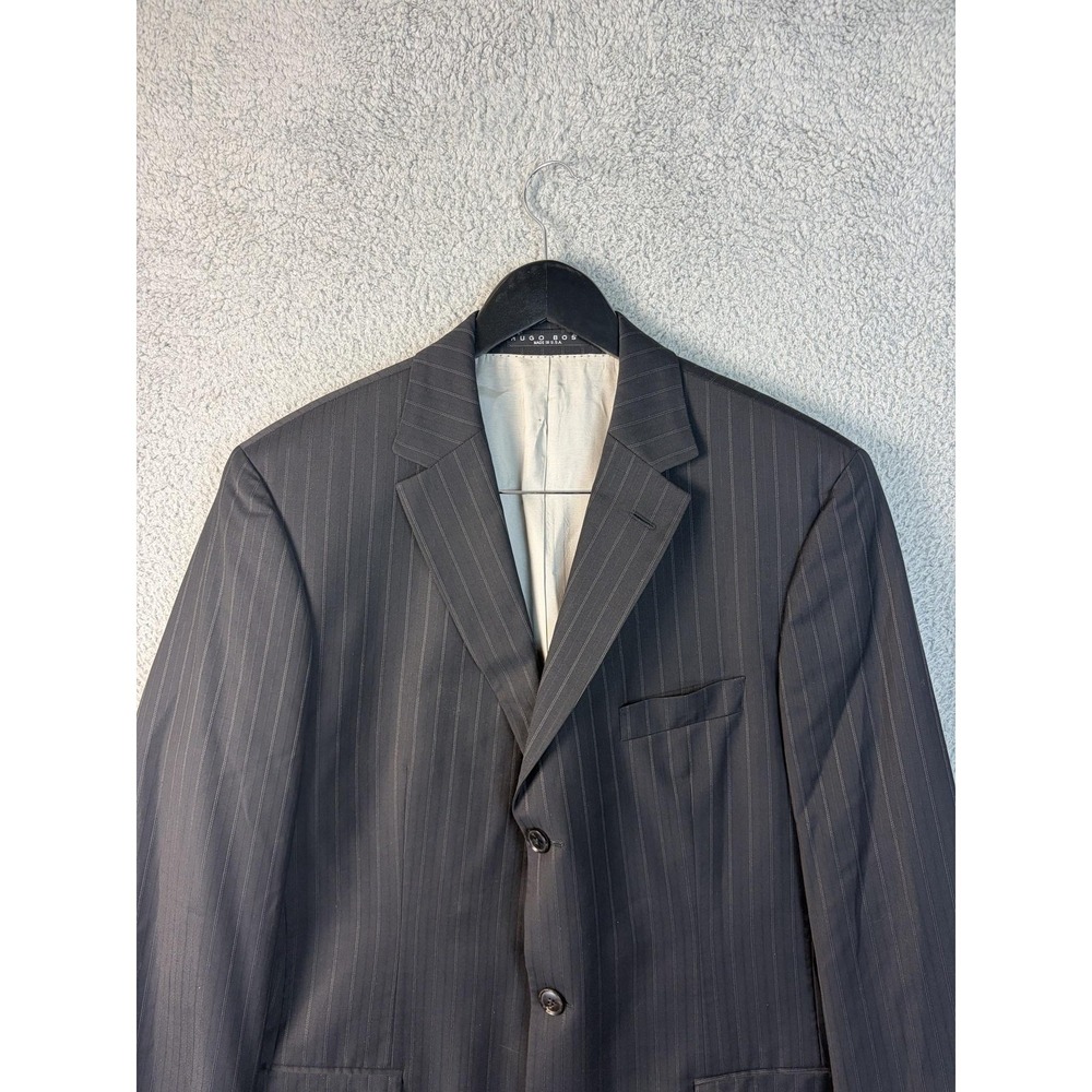 VTG Hugo Boss Suit Jacket Men 42L Gray Pinstripe Virgin Wool Two Button Made USA